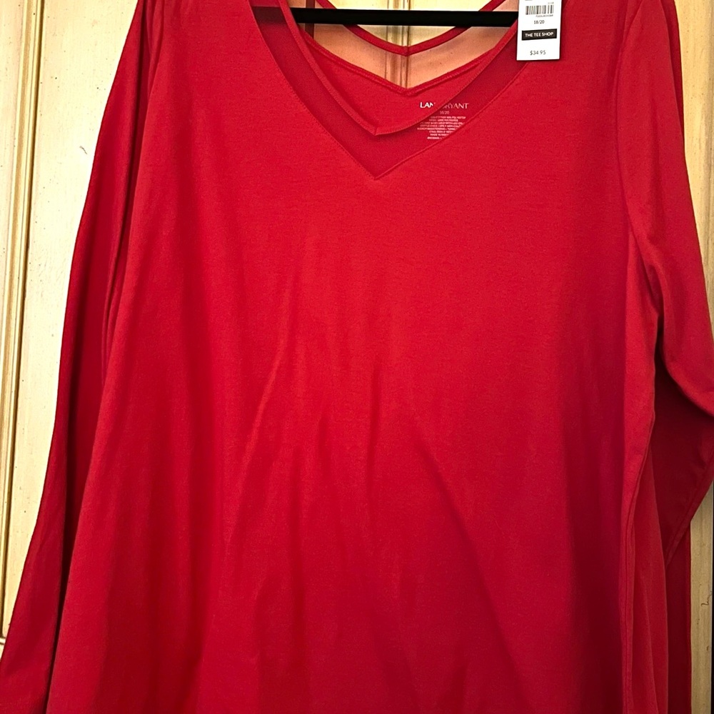 Lane Bryant Vibrant Red V-Neck Long Sleeve Top